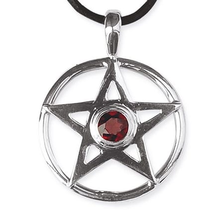 etNox - pendant Pentagram with garnet - 925 silver