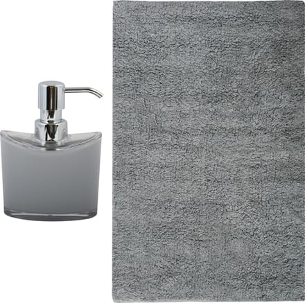 MSV badkamer droogloop mat/tapijt - Sienna - 40 x 60 cm - bijpassende kleur zeeppompje - lichtgrijs