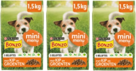 3x Bonzo (Friskies) Droog Mini Menu Kip - Hondenvoer - 1.5kg