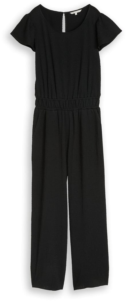 Tom Tailor Denim - Crinkle jumpsuit met ruches aan de mouwen - Maat XS - deep black