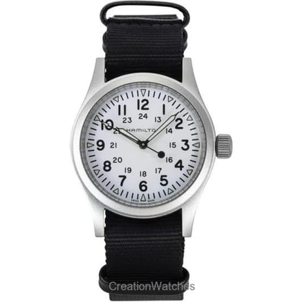 Hamilton Khaki Field Textiel Band Witte Wijzerplaat Automatisch H69439910 Herenhorloge wit