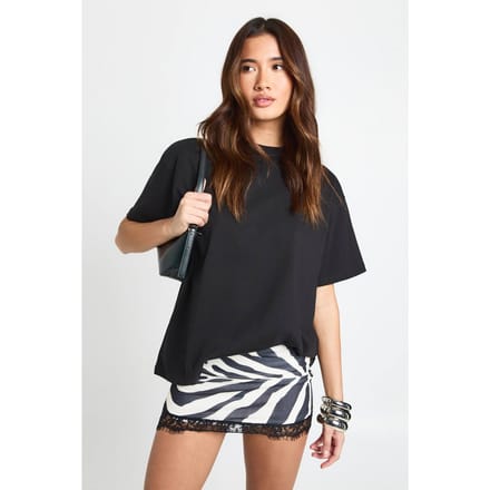 boohoo Dames Zebra-print gaas minirok met lage taille en kantenafwerking | Zwart Wit | Maat: 36