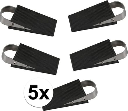 Benson Set van 5 rubberen deurstoppers - wigmodel met RVS beugel - 3 cm hoog