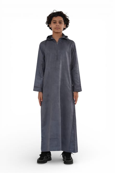Kinderen jongens Eid grijze Marokkaanse Jubba gewaad Ramadan Eid Thobe met capuchon - K-HM12