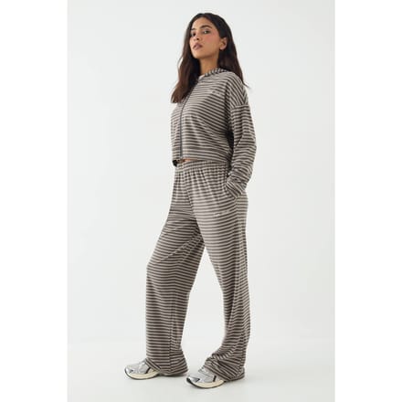 Dames DSGN Studio Zachte Streep Rechte Pijp Pantalon | Houtskool | Maat: 2XL