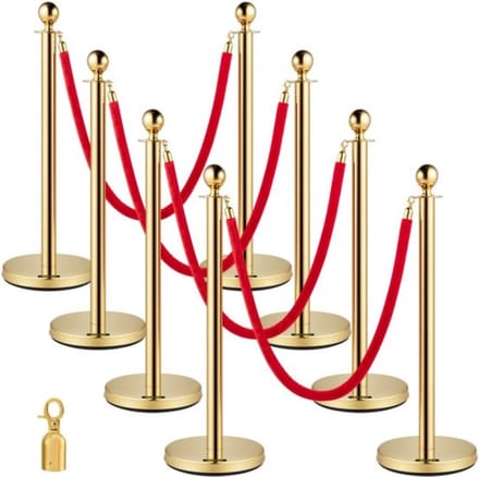 Crowd Control Stanchion - 8-Delige Set - Rood Touw Wachtrijlijn