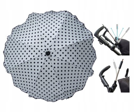 Zonne-/regenscherm kinderwagen wit met zwarte stippen, UV50+