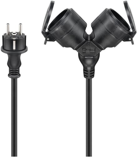 Pro Outdoor Double Extension Cable - Voeding (CEE 7/7) - Type E/F Stekker - 5m - Zwart