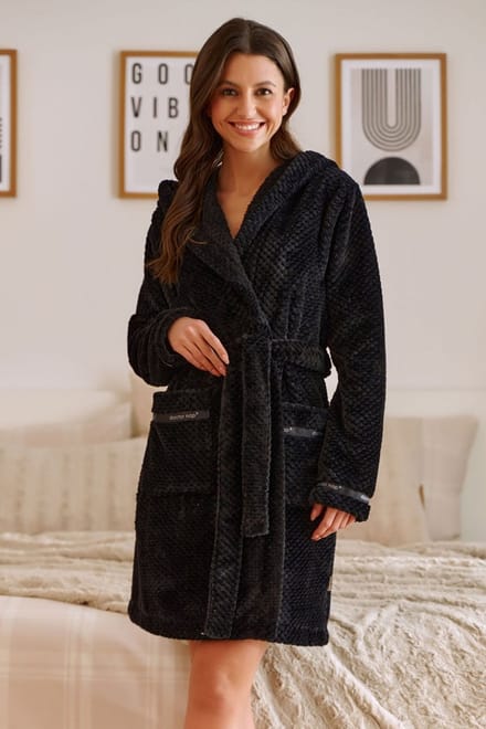 Doctor Nap Badjas Fleece Dames | Zwart SWW.5208 2XL