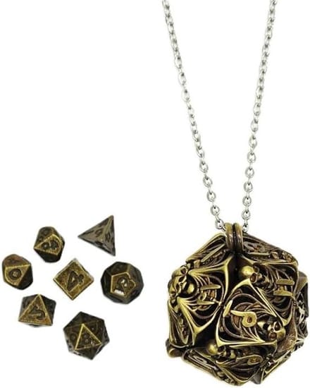 Mini Metalen Dobbelstenen - Schedel Ketting - RPG Spel - Draagbare Holle Koffer - 7 Stuks - Brons