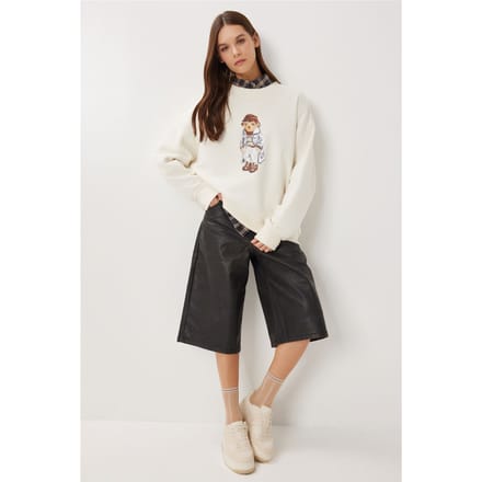 Overmaatse Crewneck Sweater met Printdetail