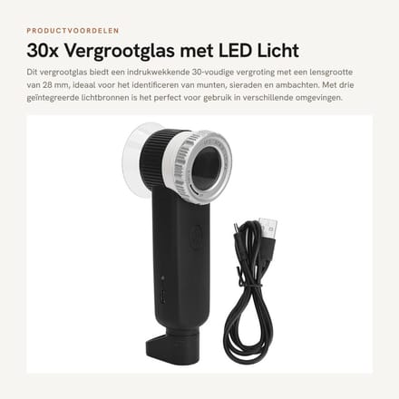 Dailygoods - 30x Vergrootglas met LED Licht en UV Banknotendetector