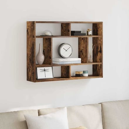 vidaXL - Wandschap - 75x16x55 - cm - bewerkt - hout - gerookt - eikenkleurig