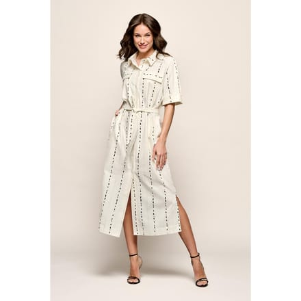 Logan Print Jurk Offwhite / Zwart