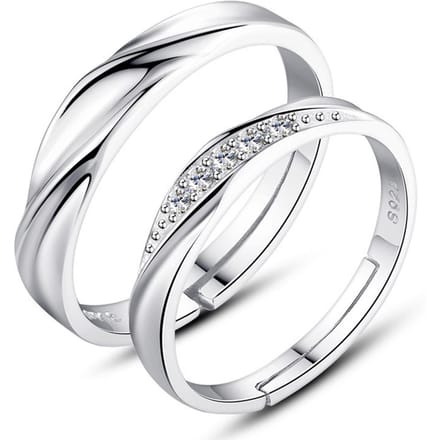 2 stuks Open Ring Set Modieuze Koperen Elegante Stijlvolle Koppel Open Ring Kit voor Feest Dating white