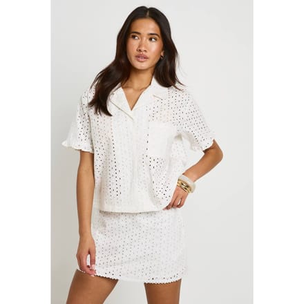 boohoo Dames Broderie Boxy Minirok | White | Maat: 8