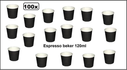 100x Beker espresso karton zwart 120ml - Espresso - Koffie thee chocomel soep drank water beker karton