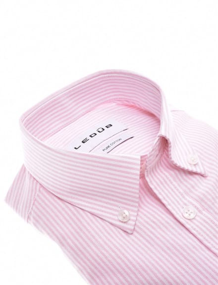 Overhemd Ledub roze katoen Modern Fit gestreept met borstzak