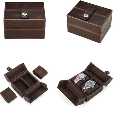 BUGOLINI Hashirama – Lederen HorlogeHouder – Geschikt Voor 2 Horloges – Stijlvol – Magnetische Druksluiting - Coffee