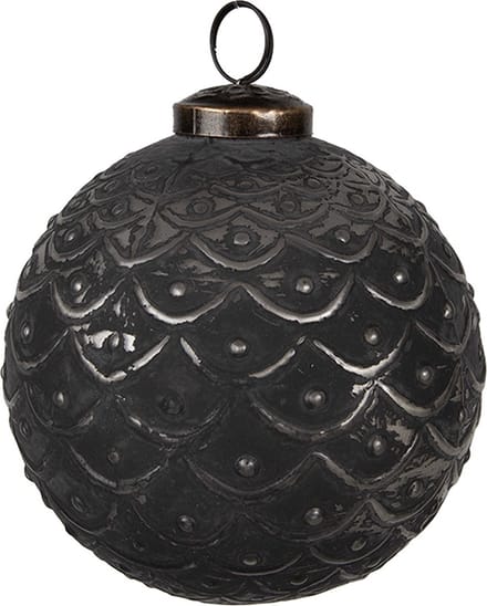 Clayre & Eef Kerstbal Overig Ø 10x10 cm Zwart Grijs Glas Kerstballen