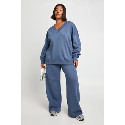 boohoo Dames Plus V-Hals Varsity Sweater Trainingspak | Navy | Maat: 16