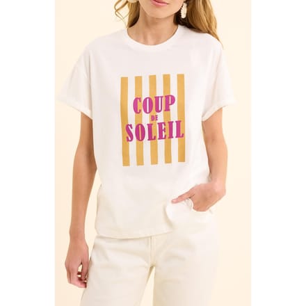 ICode White T-shirt With Message On Stripes Sunburn Größe: XL | Hemden Outlet | Damen | Weiß