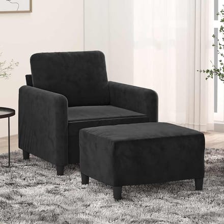 vidaXL - Fauteuil - met - voetenbank - 60 - cm - fluweel - zwart