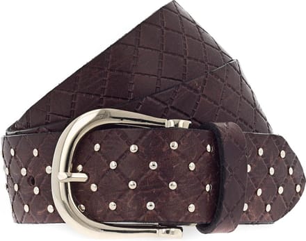 b.belt Riem Lina Gold Leder-Nietengürtel W100 Dark Brown Bruine