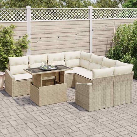 vidaXL - Tuinbank - Set - 9 - st - Beige - en - Crème - poly - rattan