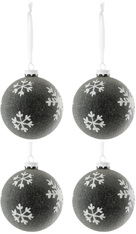 4 x Kerstballen Sneeuwvlok Glas Grijs wit J-Line