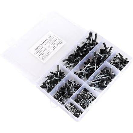 200 stuks Zwarte Blindklinknagelset Aluminium Blindklinknagel Bevestigingsmiddelen Assortiment 3.2 4.0 4.8mm