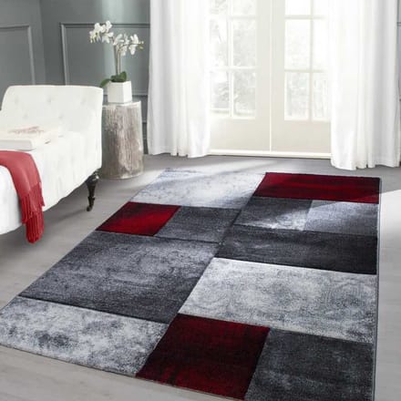 TapisTrend Designer tapijt Zwart-Grijs-Wit-Rood 80x150 cm Modern 3D- met contourgesneden design, Hawaii 1710