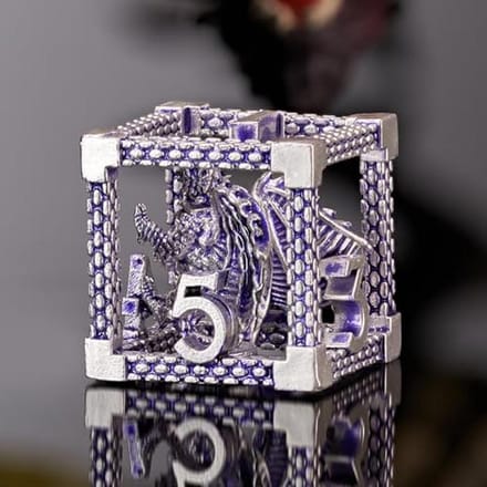 Polyedrisch Dobbelset voor Rollenspellen - Metaalset met Draken Motief in Violet en Wit