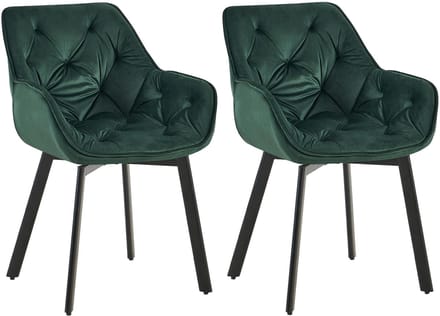 CLP Antigo Set van 2 eetkamerstoelen - Met armleuning - Metalen frame - Velvet - Fluweel/groen