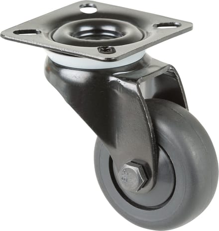 Zwenkwiel D.50mm Trgf.50kg w.plaat kogel.rubber.zwart BS ROLLEN