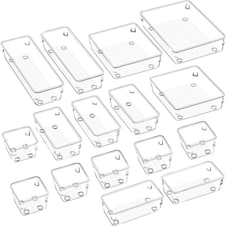 16PCS lade-organizerbox met antislip siliconen pads 5-formaat bureaulade-organizerlades Opslag 16pcs transparant