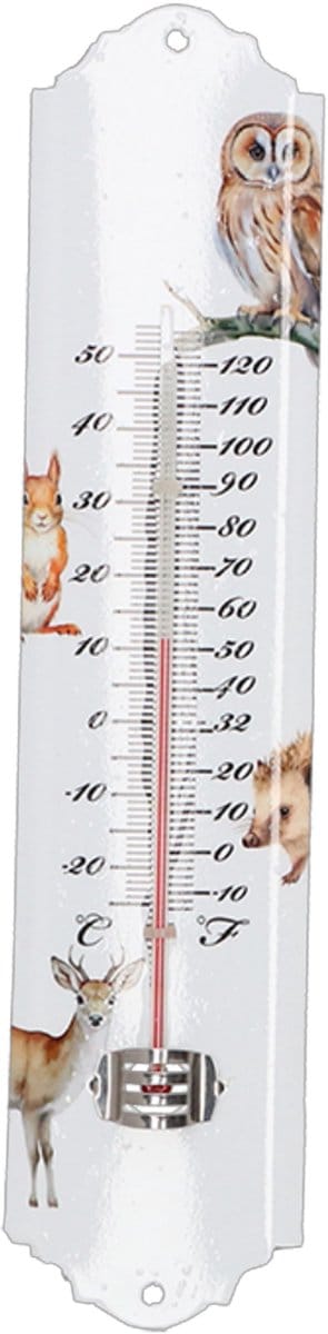 Esschert Design thermometer - voor binnen en buiten - bosdieren print - 30 x 7 cm - Celsius/fahrenheit