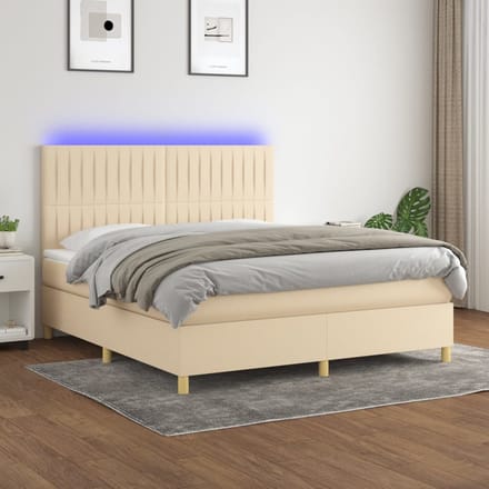 vidaXL - Boxspring - met - matras - en - LED - stof - crèmekleurig - 160x200 - cm