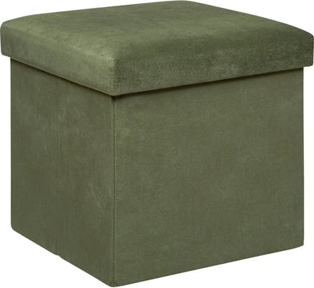 Atmosphera Poef/krukje/hocker Amber - Opvouwbare zit opslag box - fluweel Dennengroen - D38 x H38 cm - MDF/polyester