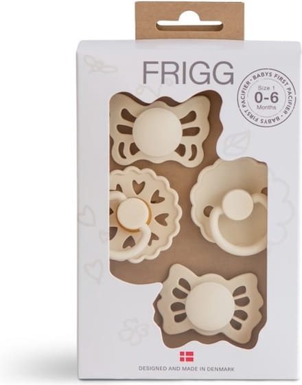 FRIGG-baby first pacifier pack-vier spenen-daisy-lucky-butterfly-fairytale-cream 4 stuks