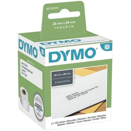 DYMO originele LabelWriter adreslabels | 28 mm x 89 mm | 2 rollen met elk 130 labels (260 zelfklevende etiketten) | Geschikt voor de LabelWriter labelprinters | Gemaakt in Europa