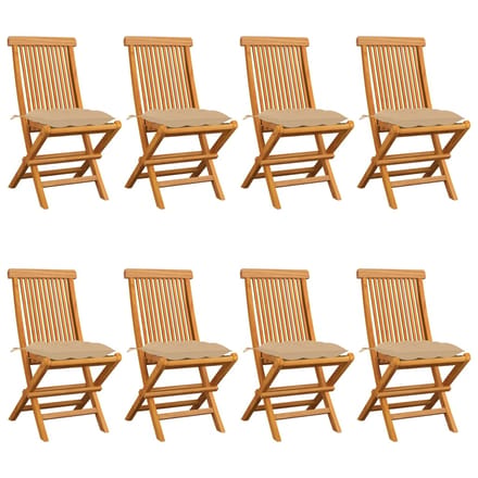 vidaXL - Opklapbare - stoelen - met - beige - kussens, - 8 - stuks, - massief - teakhout