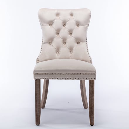 Beige-Fluweel-Tweepersoons-Eetkamerstoel-Rubberhout-Frame-Woonkamer