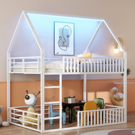 Komhtom Stapelbed huis 140x200 methek en ledverlichting, wit