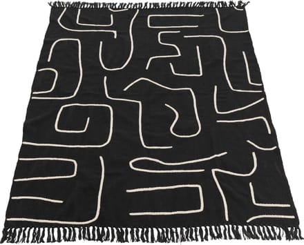 J-Line plaid Strepen/Bogen - katoen - zwart/wit - 180 x 130 cm