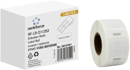 Renkforce Rol met etiketten Compatibel vervangt DYMO DYMO 11353, S0722530 25 x 13 mm Papier Wit 1000 stuk(s) Permanent hechtend Universele...