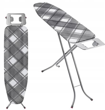 KADAX Inklapbare Strijkplank, 114 x 34 cm, Met Metalen Net, 5 mm Schuimrubberen Onderlegger, Antislipvoetjes (Geruit)