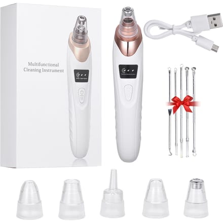 5 in 1 Blackhead Remover Electric Blackhead Suction Device LCD Display with 5 Pimple Zit Comedone 1 set remover & 5 pins white