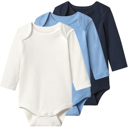 LUPILU Set van 3 baby rompers (Wit/blauw, 62/68)