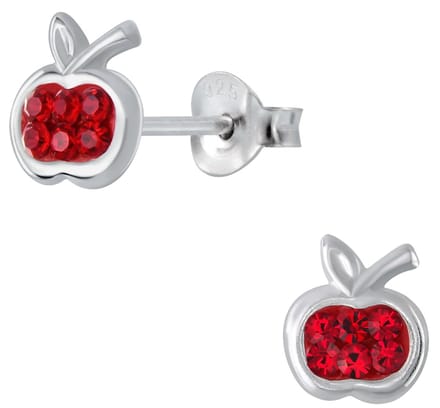 Joy|S - Zilveren appel oorbellen kristal rood 6 x 7 mm